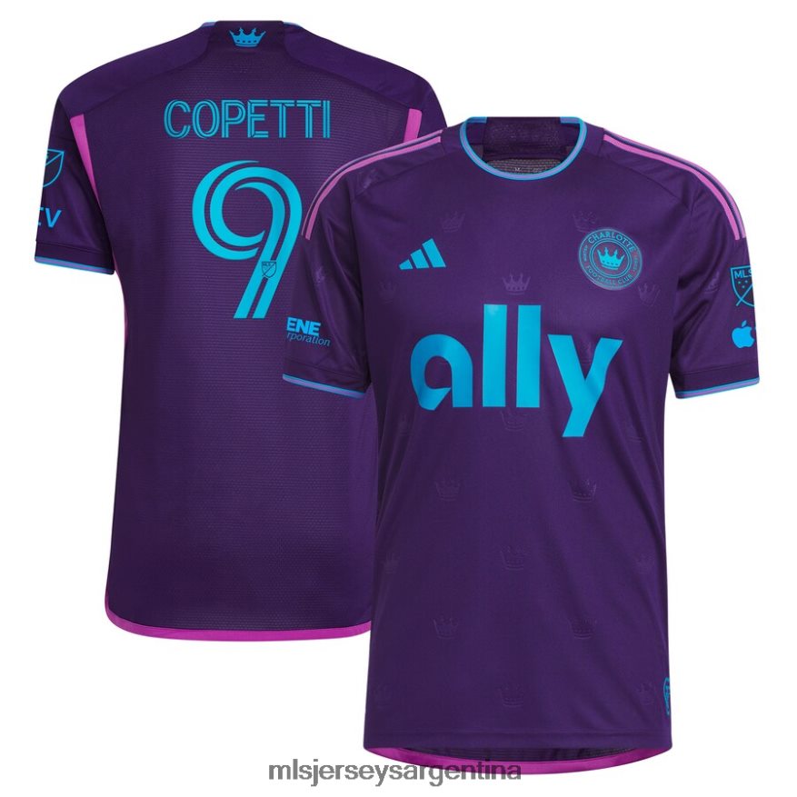 MLS Jerseys hombres charlotte fc enzo copetti adidas púrpura 2023 corona joya kit camiseta auténtica 2T40R8691 jersey