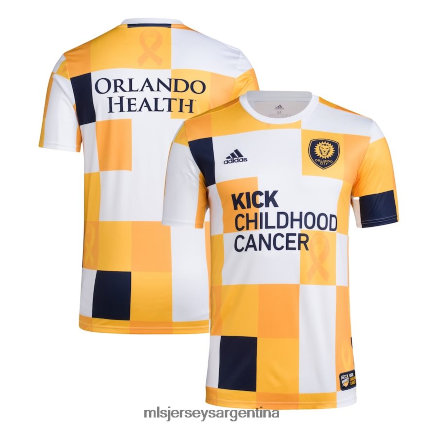MLS Jerseys hombres orlando city sc adidas blanco/dorado 2022 works kick child cancer aeroready pre-match top 2T40R8613 jersey