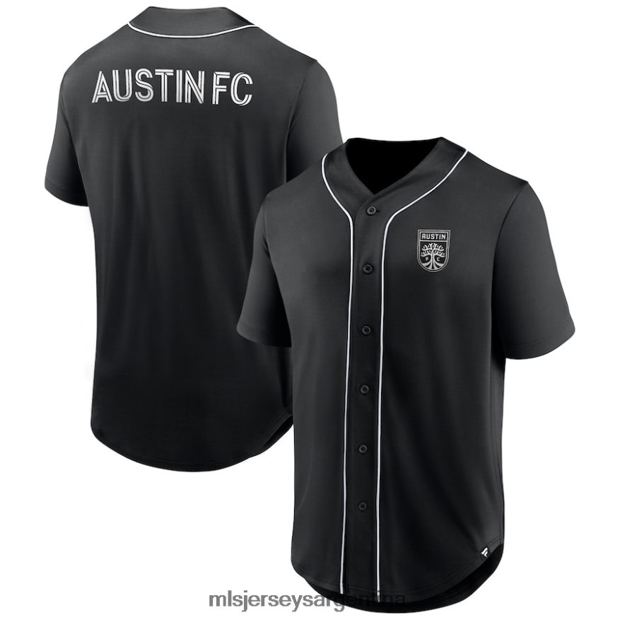 MLS Jerseys hombres austin fc fanatics branded camiseta negra con botones de béisbol a la moda del tercer período 2T40R880 jersey