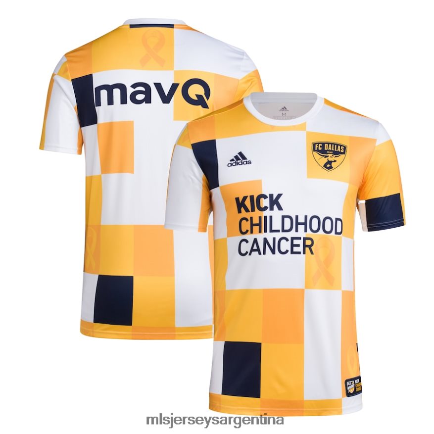 MLS Jerseys hombres Camiseta pre-partido aeroready del fc dallas adidas blanco/dorado 2022 works kickchildren cancer 2T40R81430 jersey