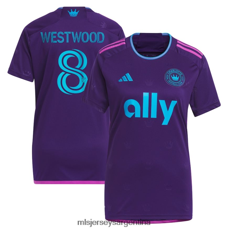 MLS Jerseys mujer charlotte fc ashley westwood adidas púrpura 2023 corona joya kit réplica camiseta 2T40R8787 jersey